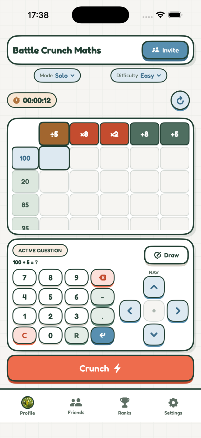 Crunch the 20×5 matrix